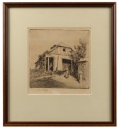 LIONEL LINDSAY (1874-1961), (house, water tank, lady), engraving, signed lower left "Lionel Lindsay", 18 x 17cm, 33 x 31cm overall - 2