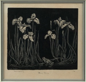 LIONEL LINDSAY (1874-1961), (frog and iris) wood engraving, signed and titled in the lower margin, 13 x 14cm, 37 x 32cm overall