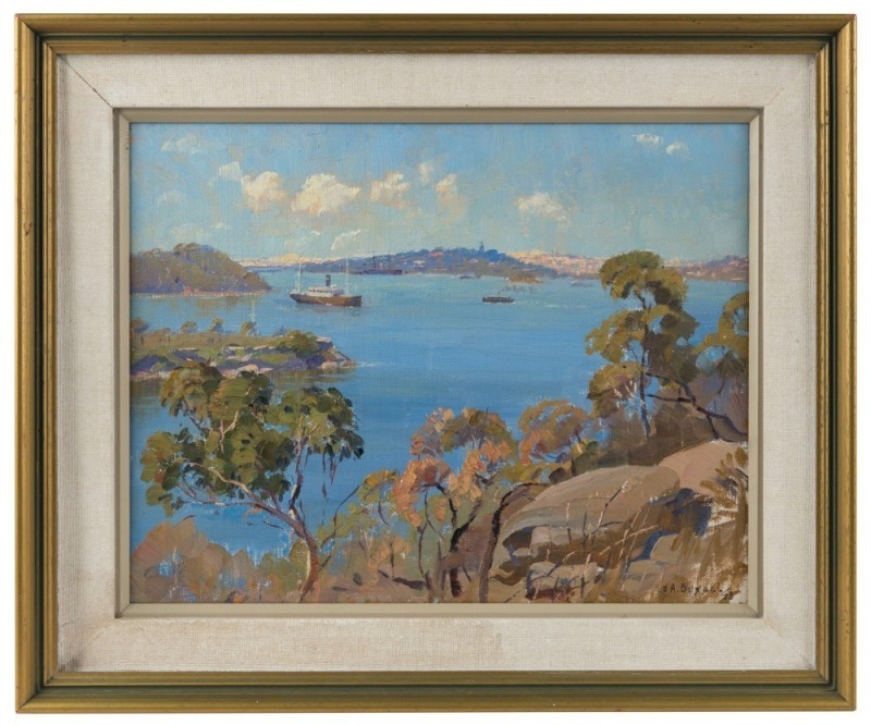 ARTHUR BOXALL (1895-1944), (Sydney Harbour), oil on canvas board, signed lower right "D. A. Boxall, '25", 25 x 33cm, 36 x 43cm overall