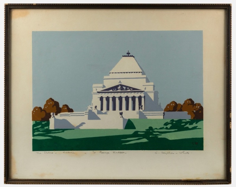 CYRIL LEYSHON-WHITE (1891-1955), The Shrine, Victoria, screenprint, signed and titled in the lower margin, endorsed "To George Hudson", 27 x 38cm, 40 x 50cm overall