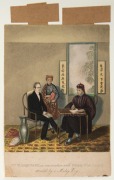 Mr Medhurst In Conversation With Choo-Tih Lang, Attended By A Malay Boy, 1838 Baxter colour patent print, annotated in pencil on mount verso, 13.1 x 10.6cm (image). - 2