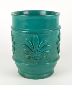 ARTIST UNKNOWN turquoise glazed pottery vase with applied decoration, incised "B.J.B. 7/11/38", ​​​​​​​26cm high