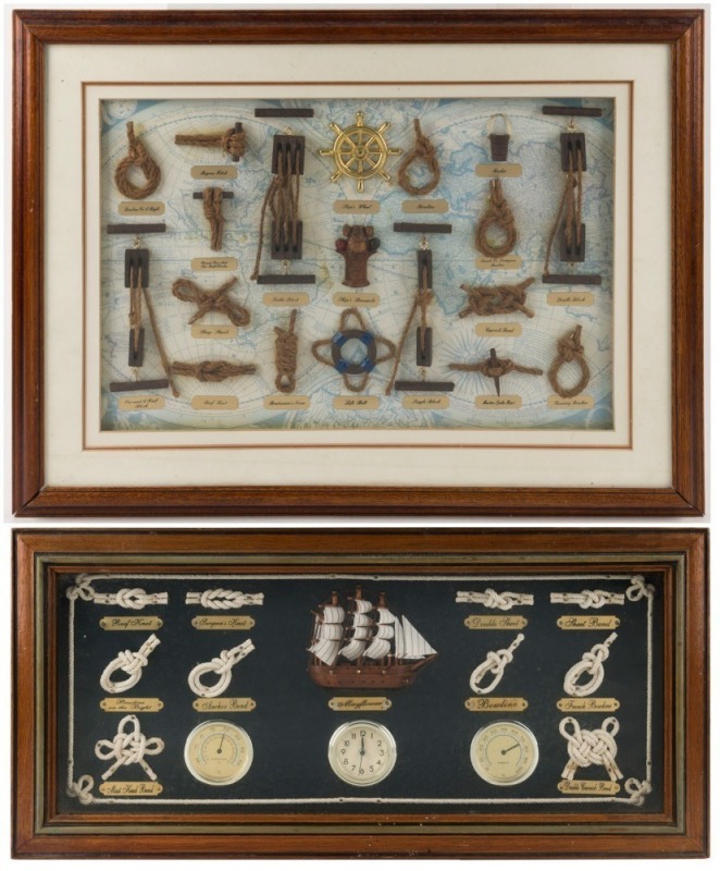 Two framed sailor's knot displays, late 20th century, ​​​​​​​the larger 44 x 60cm