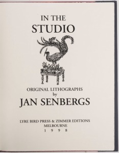 JAN SENBERGS (b.1939), IN THE STUDIO: Original Lithographs. Folio, two folding lithographs, in original blindstamped cloth covers with pictorial onlay, in plain black dust wrapper. Melbourne, Lyre Bird Press and Zimmer Editions, 1998. Edition limited to 3