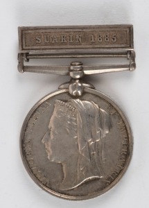 CAMPAIGN MEDAL: EGYPT Medal undated, with SUAKIN 1885 clasp, awarded to "18579. SAPr. S.J.S. JACKSON. R.E.".