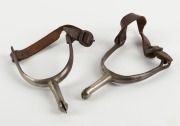 LIGHT HORSE WW1 period spurs, plated steel with original leather straps. Broad arrow mark stamped "1914" with maker's mark (illegible), ​​​​​​​15cm long