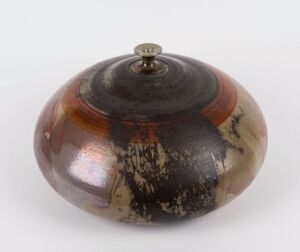 BEN KYPRIDAKIS studio pottery vase of squat form, incised signature to base, date 1984, 17cm high, 33cm wide