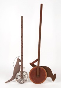 Two folk art push-along kangaroo toys, mid 20th century, 71cm and 84cm long