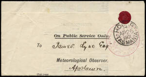 1886 - 1902 group of Frank stamps on entires and a few on piece with extensive range of Government Statistician on Births & Deaths, registration wrappers Spring Bay & Oatlands, Attorney General, University of Tasmania on Meteorological Advices from Apslaw