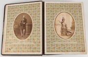 An old-time leather-bound photo album containing a range of cabinet-card and carte-de-visite size portraits; many Victorian photographers noted. (40+ images). - 3