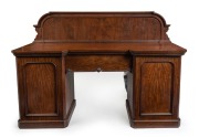 An antique English mahogany twin pedestal sideboard, circa 1875, stamped inside the drawer "Marsden & Banning, Manchester", 136cm high, 197cm wide, 72cm deep