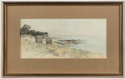 AMY MAY VALE (1862-1945), (Bathing Boxes, Port Philip foreshore), watercolour, signed lower right "May Vale, 1895", ​​​​​​​14 x 31cm, 28 x 44cm overall - 2