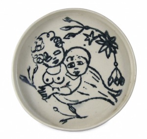 SHIKO studio pottery bowl with painted decoration by MIRKA MORA, signed "Shiko", ​​​​​​​15cm wide