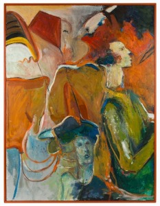 KATE PICKERING (active 1960s), Two Women flying Kites, oil on board, signed and titled verso, 122 x 91.5cm.