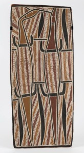 ARTIST UNKNOWN Snake Song, natural earth pigment on bark, bearing label verso "Mutpu Roi, Snake Song", ​​​​​​​49 x 33cm