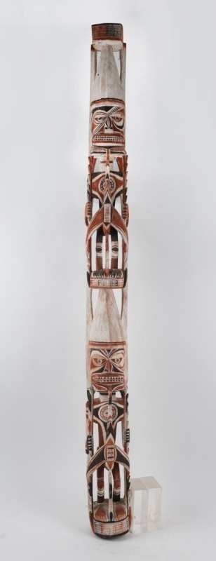 EDWARD SALLE (born c.1939, Madar People, Tabar Islands, New Ireland Province, Papua New Guinea), A finely painted wooden Malagan pole. Wood, shell, fibre, lime, and natural red, black and yellow pigments, circa 1990s. 175cm high.