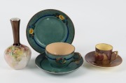 Six pieces of hand-painted porcelain ware including DORIS TILLEY&nbsp;and R.W. MILDRED,&nbsp; the vase 15cm high
