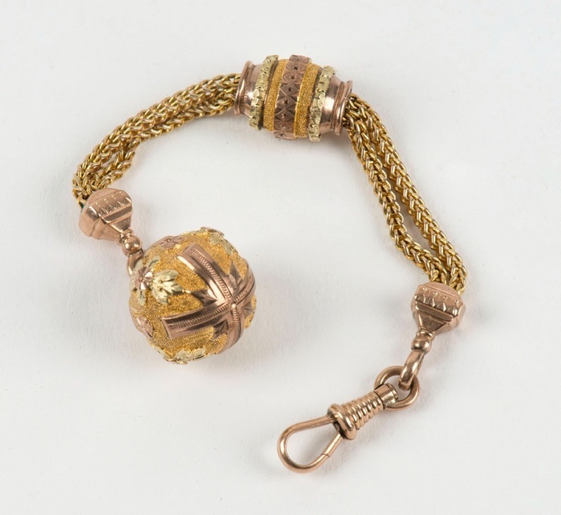 An antique Albertina fob chain in two tone rose and yellow gold, 19th century, ​​​​​​​12.5cm long, 14.2 grams