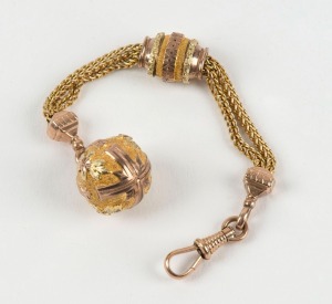 An antique Albertina fob chain in two tone rose and yellow gold, 19th century, 12.5cm long, 14.2 grams
