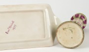 ANNE MITCHELL hand-painted porcelain tray, together with a MARY MacDONALD&nbsp;hand-painted&nbsp;porcelain vase, (2 items), signed "Anne F. Mitchell, 1929" and "M. MacDonald, 1931, Q", ​​​​​​​31cm wide and 20.5cm high - 2
