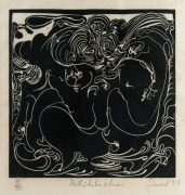 GARRY SHEAD (b.1942) Bathsheba & Lion, woodblock, editioned 13/30, titled, signed and dated '77 in lower margin, 30 x 30cm (image); framed 53 x 51cm overall.