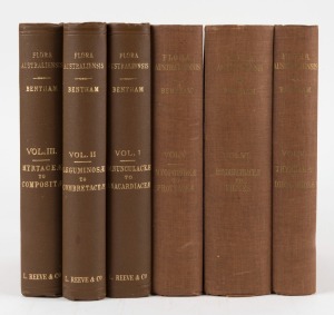 BENTHAM & VON MUELLER,  Flora Australiensis: A description of the Plants of the Australian Territory, six volumes; the first 3 published in 1863, 1864 & 1866 are first editions in the original bindings; the last 3 are the 1967 reprints, similarly bound. (