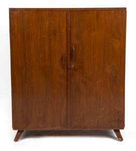 Indian Modernist two door teak cabinet, possibly designed by PIERRE JEANNERET, mid 20th century, 112cm high, 91cm wide, 40cm deep