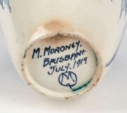 MARTIN MORONEY blue and white pottery vase painted with gum blossoms and leaves, signed "M. Moroney, Brisbane, July, 1914", with "M.Q." monogram, ​​​​​​​22.5cm high - 4