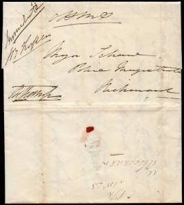 1843 entire to the Police Magistrate at Richmond, endorsed "OHMS" and "By Troopers", reporting the escape of four convicts from the coal mines Tasmans Peninsula, in a boat. The letters ask for constables to be despatched to areas of the coast where the co