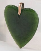 An antique New Zealand greenstone heart shaped pendant with rose gold mount, 19th century, ​​​​​​​4.5cm high - 2