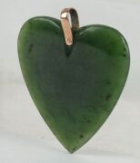 An antique New Zealand greenstone heart shaped pendant with rose gold mount, 19th century, ​​​​​​​4.5cm high - 4