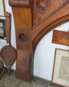 An impressive Colonial Pugin gothic fire surround made from thick slabs of cedar inset with huon pine carved panel, Tasmanian origin, circa 1840s, ​130cm high, 191cm wide, 28.5cm deep - 9