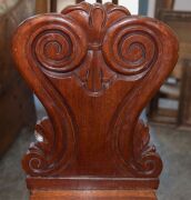 A Colonial cedar hall seat, scroll and acanthus leaf carved back rest with baluster and ring turned front legs, circa 1850. (after a design by Loudon 1833) ​​​​​​​86cm high, 39cm across the seat - 3