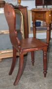 A Colonial cedar hall seat, scroll and acanthus leaf carved back rest with baluster and ring turned front legs, circa 1850. (after a design by Loudon 1833) ​​​​​​​86cm high, 39cm across the seat - 7