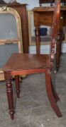 A Colonial cedar hall seat, scroll and acanthus leaf carved back rest with baluster and ring turned front legs, circa 1850. (after a design by Loudon 1833) ​​​​​​​86cm high, 39cm across the seat - 10