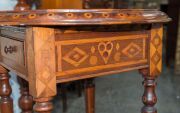 An unusual antique Australian circular table, profusely inlaid on all surfaces in Australian specimen timbers, the drawer attractively fitted for gaming, 19th century, ​​​​​​​79cm high, 77cm diameter - 9