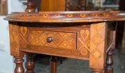 An unusual antique Australian circular table, profusely inlaid on all surfaces in Australian specimen timbers, the drawer attractively fitted for gaming, 19th century, ​​​​​​​79cm high, 77cm diameter - 11