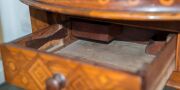 An unusual antique Australian circular table, profusely inlaid on all surfaces in Australian specimen timbers, the drawer attractively fitted for gaming, 19th century, ​​​​​​​79cm high, 77cm diameter - 12