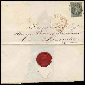 1858-70 covers bearing 4d Chalons numeral wmk. imperf. & perf. showing usage with 1858 Hobart to Sydney with Launceston diamond ship letter in red, 1860 Launceston to Table Cape with diamond outwards country letter mark in red & BN '60', 1862 Hobart to La