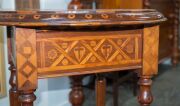 An unusual antique Australian circular table, profusely inlaid on all surfaces in Australian specimen timbers, the drawer attractively fitted for gaming, 19th century, ​​​​​​​79cm high, 77cm diameter - 15