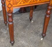 An unusual antique Australian circular table, profusely inlaid on all surfaces in Australian specimen timbers, the drawer attractively fitted for gaming, 19th century, ​​​​​​​79cm high, 77cm diameter - 16