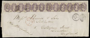 1882 (Jan.30) Launceston - London solicitors outer (252 x 108mm), franked 6/- with two strips of the 6d Chalon, perf 11&frac12;, tied by Launceston duplex and endorsed "via Brindisi". Stated to be the largest known usage of this issue on cover. A remarkable surv
