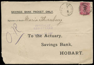 1882 - 1907 collection of Savings Bank Packet Only envelope fronts all franked 1d (Sidefaces, Platypus and Pictorial issues) with useful range of country office markings incl. Seymour tied to BN '108' with OFFICIALLY REGISTERED h/stamp in violet, Lisdillo