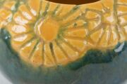 MARGUERITE MAHOOD&nbsp;green and yellow glazed spherical floral vase, A/F, incised "M. Mahood, D730", 4.5cm high, 6.5cm wide - 4