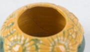 MARGUERITE MAHOOD&nbsp;green and yellow glazed spherical floral vase, A/F, incised "M. Mahood, D730", 4.5cm high, 6.5cm wide - 6
