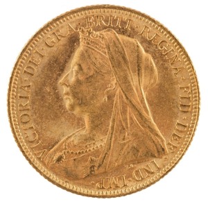Coins - Australia: 1900 Sovereign, Veiled head, St. George reverse, Melbourne, aUnc.
