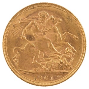 Coins - Australia: 1901 Sovereign, Veiled head, St. George reverse, Melbourne, EF+.