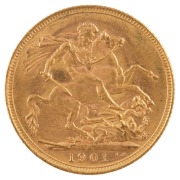 Coins - Australia: 1901 Sovereign, Veiled head, St. George reverse, Melbourne, EF+.