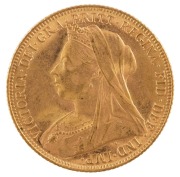 Coins - Australia: 1901 Sovereign, Veiled head, St. George reverse, Melbourne, EF+. - 2