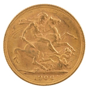 Coins - Australia: 1906 Sovereign, Edward VII, St. George reverse, Melbourne, EF.